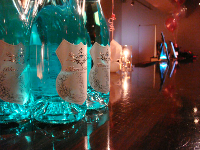 Blanc de Bleu California lgbt wedding blue wine bar table