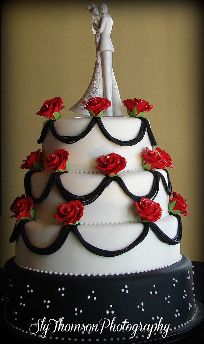 I DO Weddings By Sheri - Wedding Cake In White Black & Red