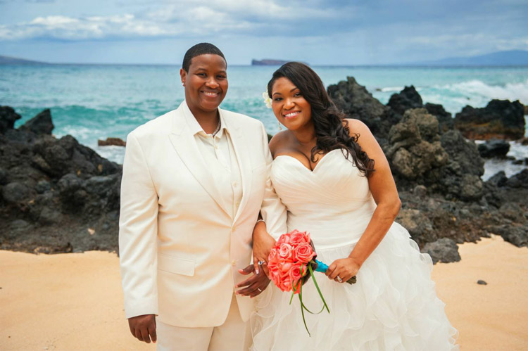 Purple orchid Wedding - lesbian beach wedding