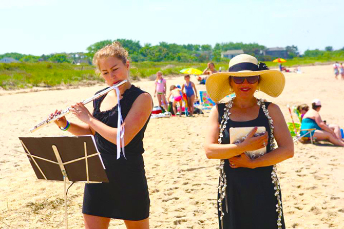 Crystal Mary Us - Wedding officiant and flute player on the beach