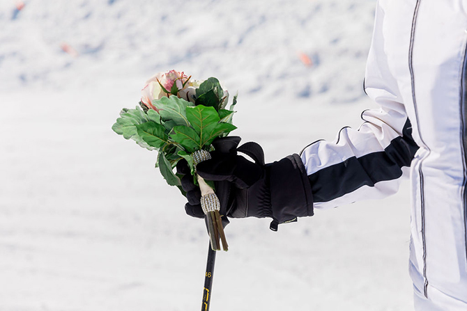 Lake Tahoe Snow Wedding Bouquet with Diamonds