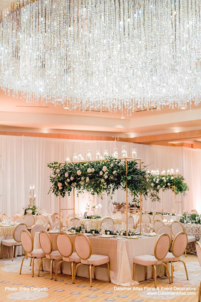 peach crystal wedding reception decor - South Florida LGBT Wedding Floral Design and Decor - Dalsimer Atlas