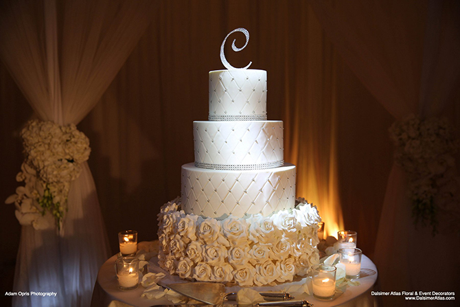 white rose wedding cake - South Florida LGBT Wedding Floral Design and Decor - Dalsimer Atlas