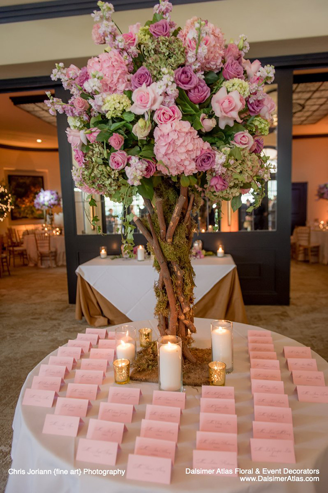 Pink wedding placecard table - South Florida LGBT Wedding Floral Design and Decor - Dalsimer Atlas