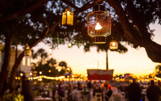 Outdoor wedding reception site at Postcard Inn On The Beach St. Pete Beach