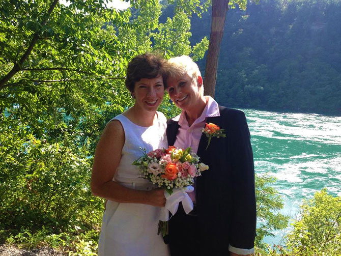 Rainbow Bells - Lesbian brides with bouquet