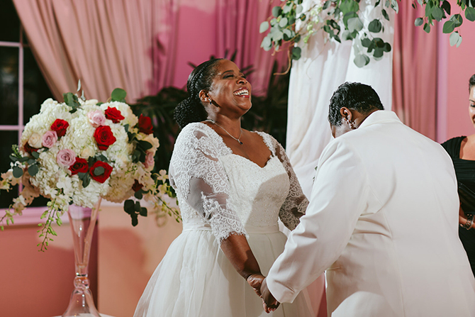 Lesbian Wedding Vow Exchange - Tiny House Photo LGBT Wedding Photographer