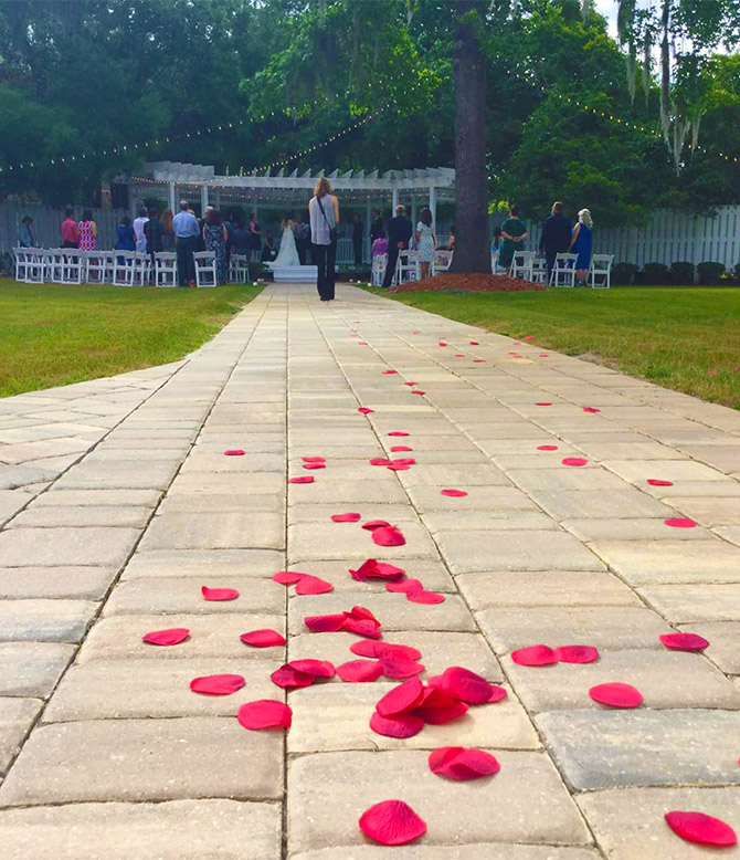 Rose petals leading to wedding ceremony in Jacksonville, FL - Weddings and More by Deb