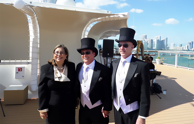 Weddings by Cecilia West Palm Beach, Florida Bilingual Same-Sex Wedding Officiants grooms on ship deck