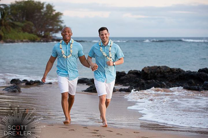 Always Aloha Weddings for Everyone lgbt guys running on the beach