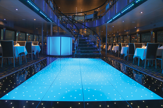 Entertainment Cruises - Odyssey cruise ship uplit dancefloor