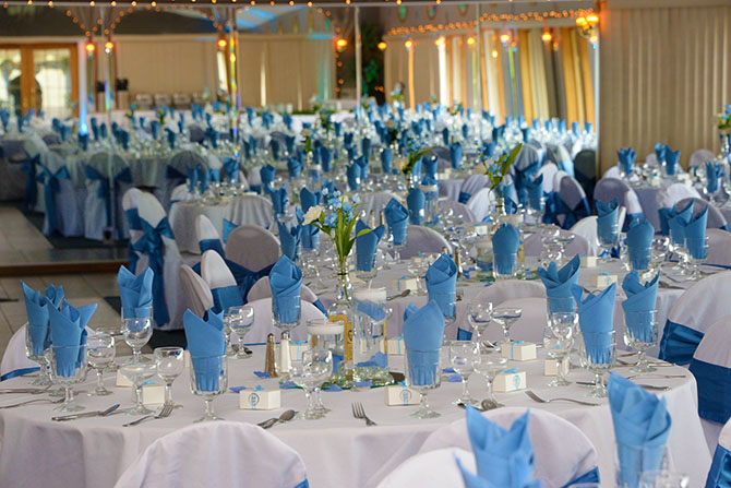blue wedding reception at Parkway Banquets and Catering LGBT Weddings in Ingleside Illinois