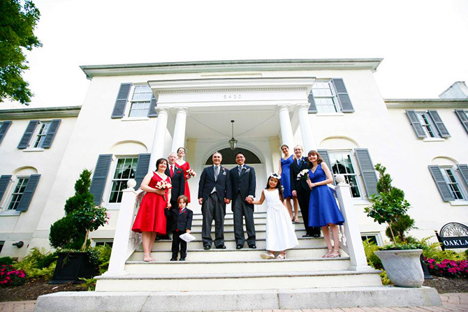 Historic Oakland Columbia Maryland Gay Couple Posing With Wedding Party
