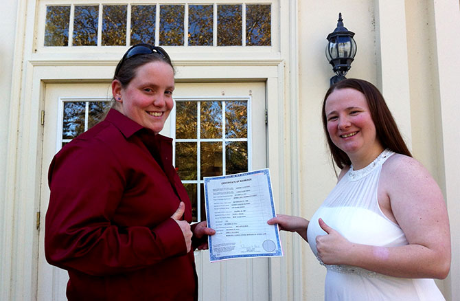 For This Joyous Occasion - Lesbian couple with marriage license