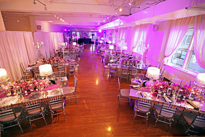 Midtown Loft & Terrace - Reception with uplighting and elegant decor
