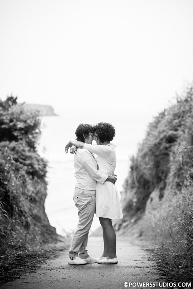 Powers Studios - Black and white photo of lesbian embrace