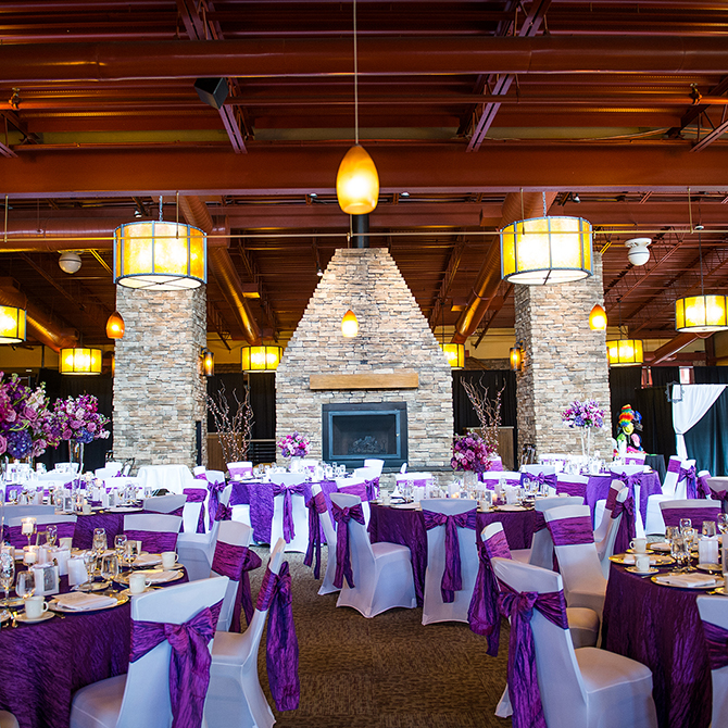 Purple wedding reception Bear Creek Mountain Resort