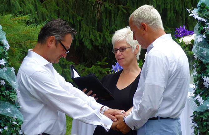 Reverend Pamela Brehm - Wedding ceremony grooms exchange vows