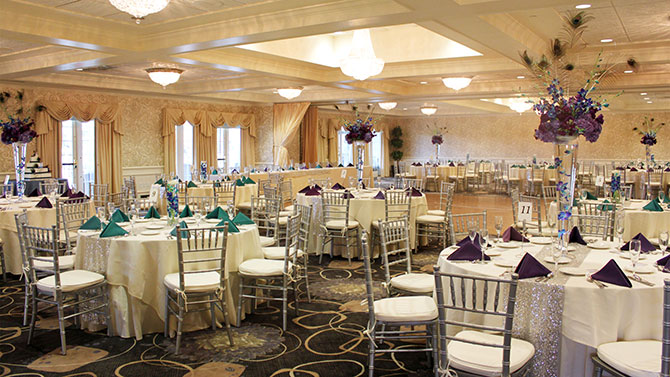 Springfield Country Club - Golf View Ballroom, elegant draperies and floor to ceiling windows