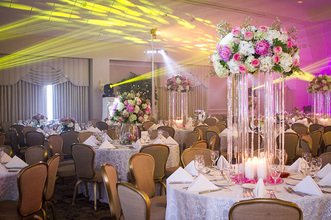 Springfield Country Club - Wedding reception lighting and extravagant floral centerpiece