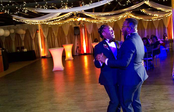 LGBT Couple first wedding dance - Dallas, Texas LGBT Wedding Reception Venue - Jupiter Gardens Event Center