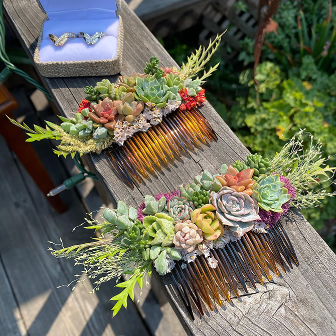 Succulent Wedding Decor and wearable art succulent jewelry - Succulents for Hire Toni Sicola