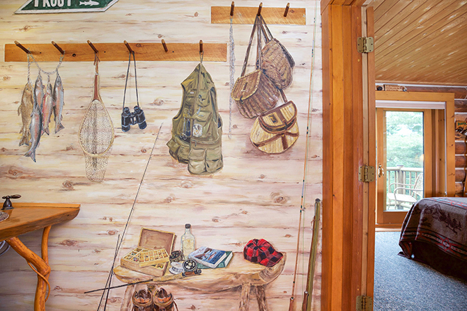 Moose Meadow Lodge Rustic Wall Painting in Bathroom