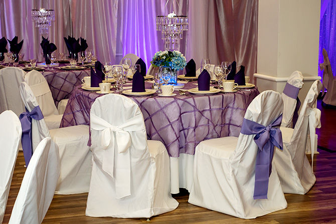 Butler's Unique Catering & Events - Reception dining lavender and white