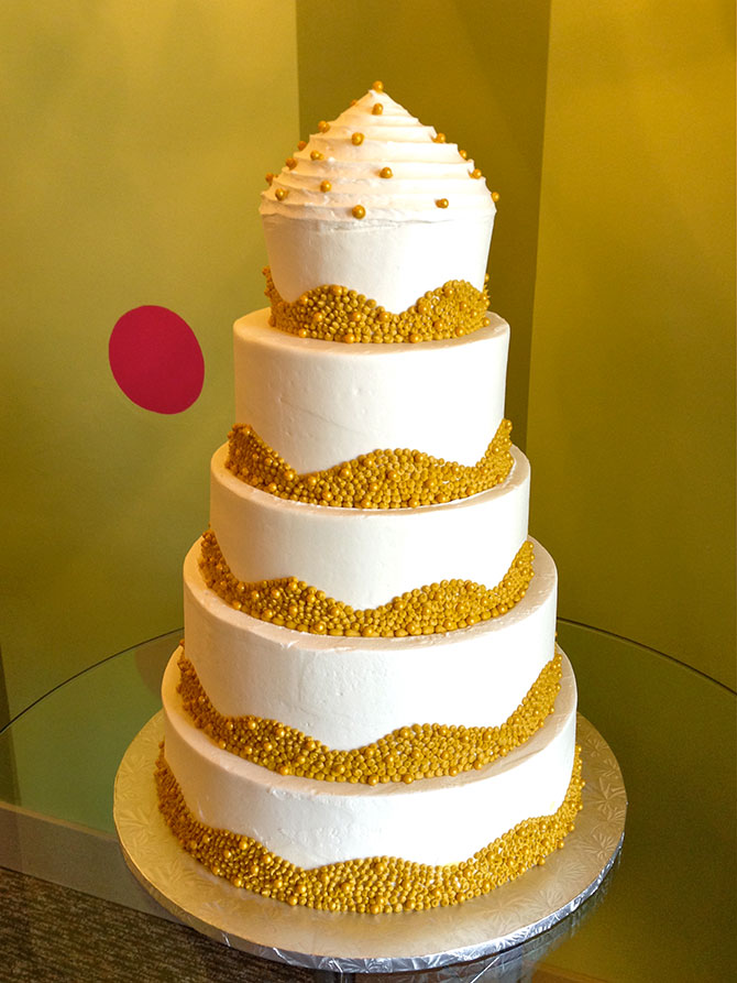 Classy Girl Cupcakes - 5 tiered wedding cake topped with cupcake