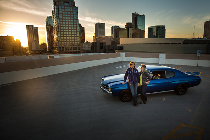 The R2 Studio Phoenix, LGBT Couple Arizona blue car rooftop